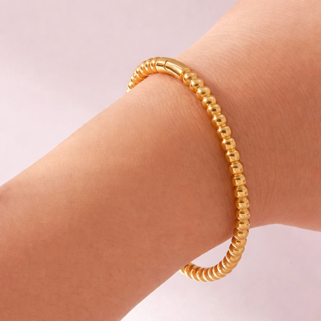 Armband | Stainless Steel | Gouden Bangle met Beads
