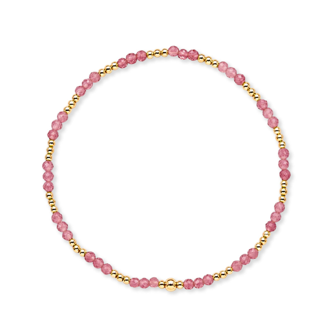Armband | Gold Filled 14K | Braziliaanse Rhodoniet & Goud | 2mm | 17,5cm