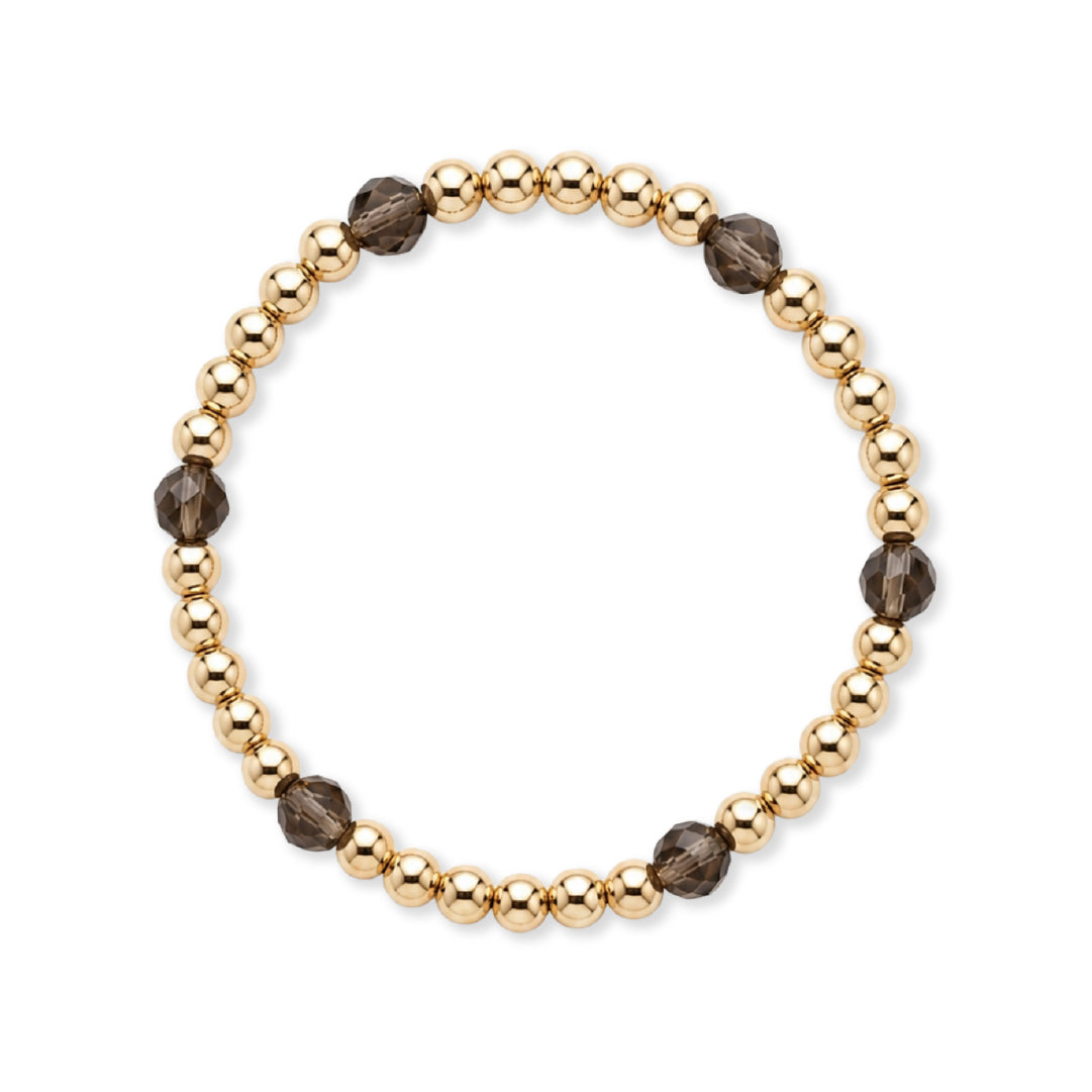 Armband | Gold Filled 14K | Rookkwarts & Goud | 5/6mm | 17,5cm