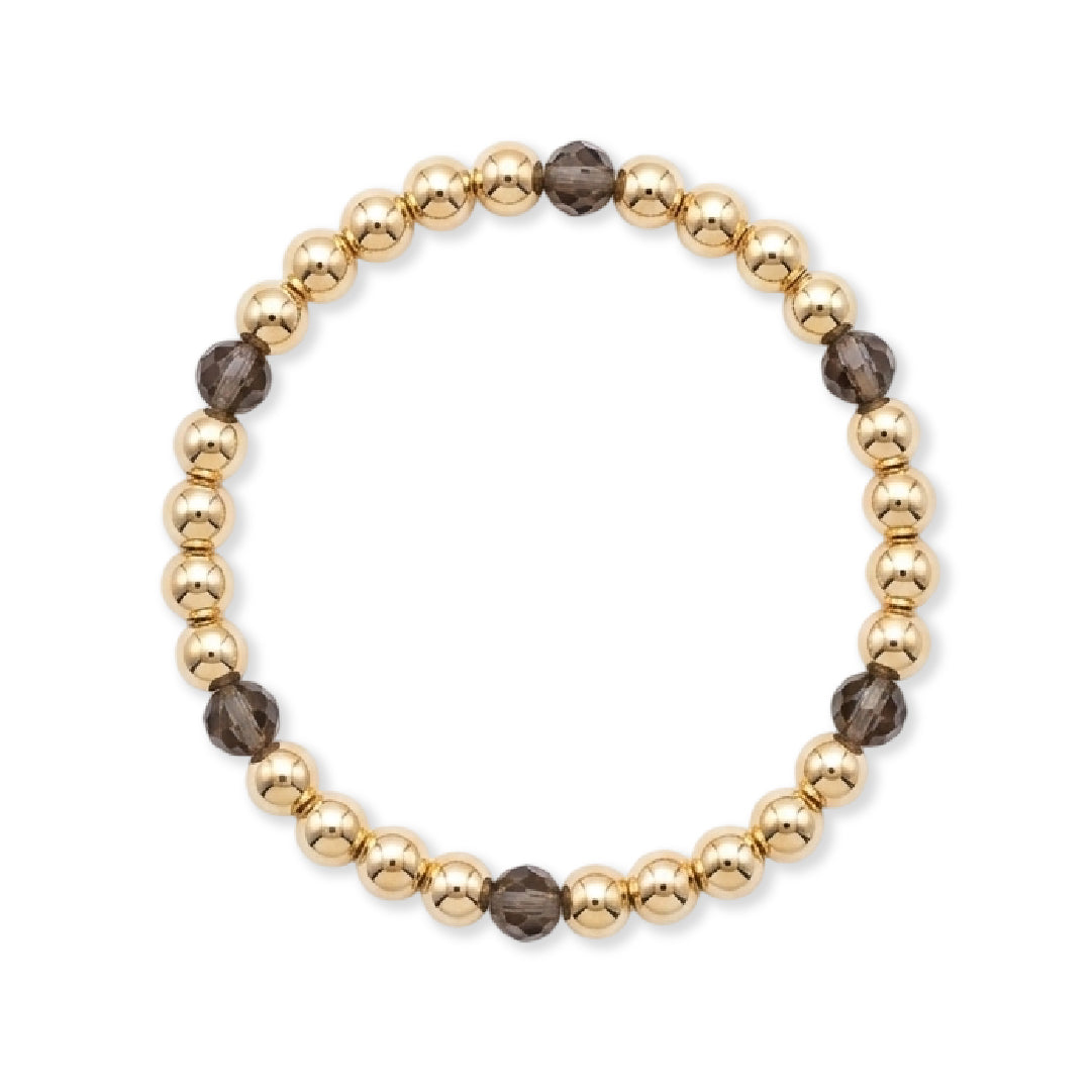 Armband | Gold Filled 14K | Rookkwarts & Goud | 6mm | 17,5cm