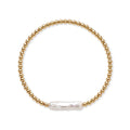 Gouden kralenarmband van gold filled 14K met een staafvormige witte zoetwaterparel, van Bedels & Bedels.