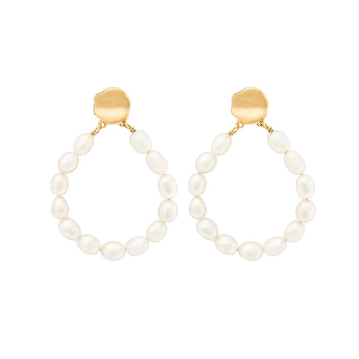 JULIA statement oorbellen met ovale parels, goudkleurig, 925 sterling zilver met 18K goud afwerking — Bedels & Bedels