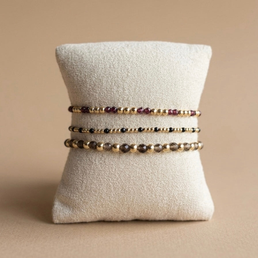 Armband | Gold Filled 14K | Rookkwarts & Goud | 4mm | 17,5cm