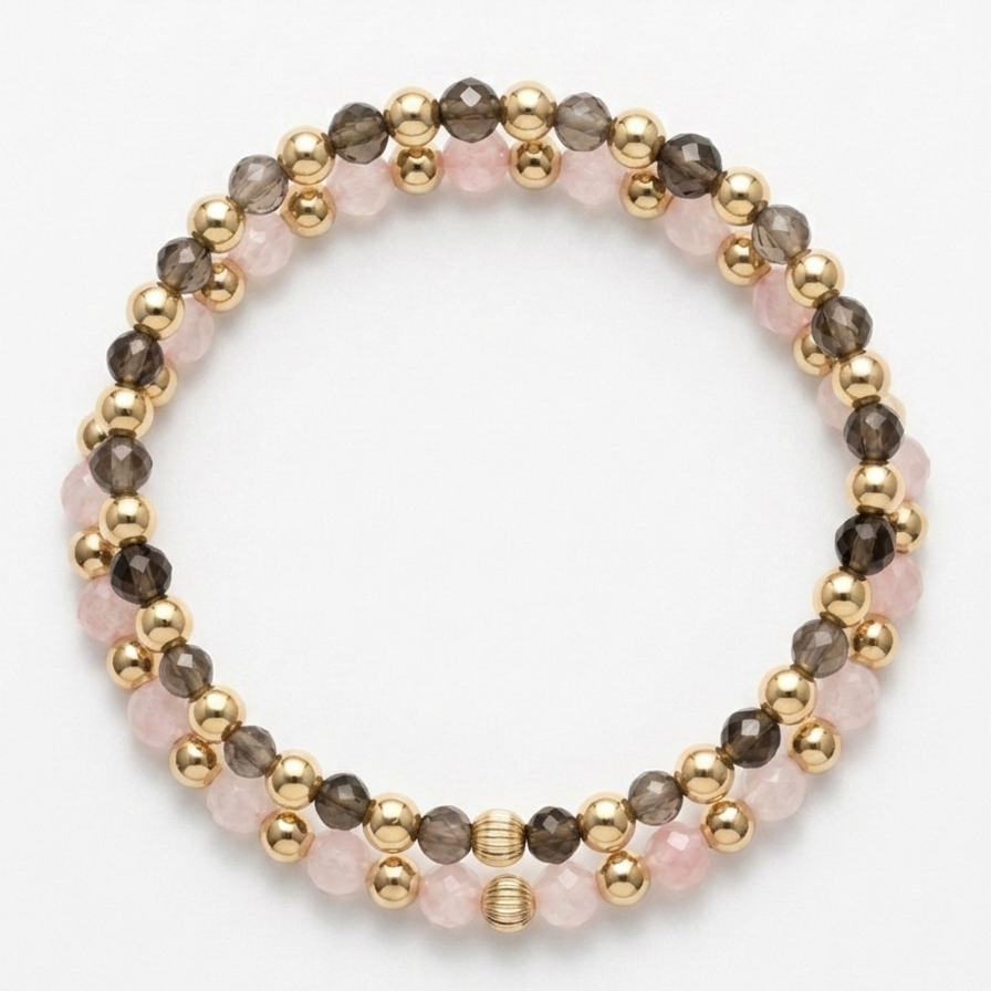 Armband | Gold Filled 14K | Rozenkwarts & Goud | 4mm | 17,5cm