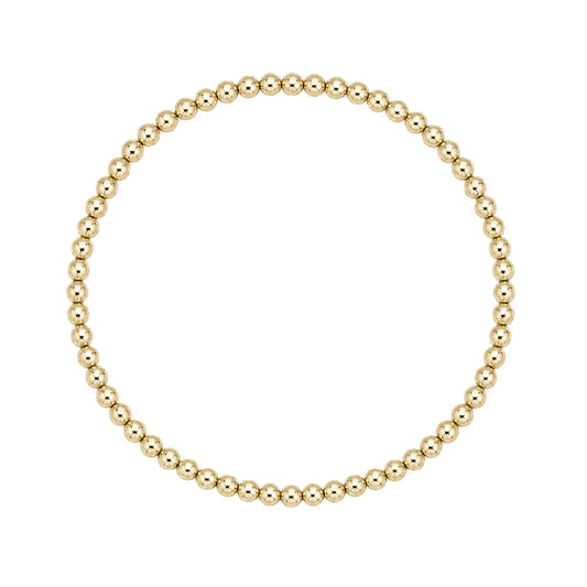 Gouden elastische kralenarmband van gold filled 14K met 3mm kralen, van Bedels & Bedels.