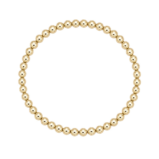 Gouden elastische kralenarmband van gold filled 14K met 4mm kralen, van Bedels & Bedels.