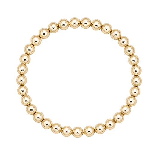 Gouden elastische kralenarmband van gold filled 14K met 5mm kralen, van Bedels & Bedels.
