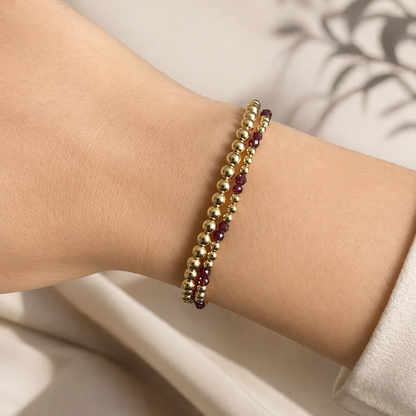 Armband | Gold Filled 14K | Granaat & Goud | 3mm | 17,5cm