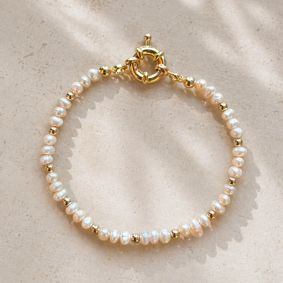 Armband | Gold Filled 14K | Zoetwaterparels & Goud | 17,5cm