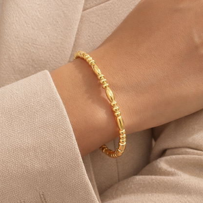 Armband | Stainless Steel | Gouden Bangle met Grove Beads