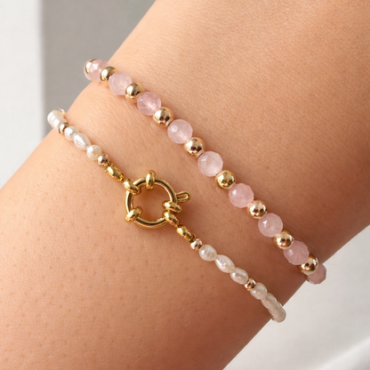 Armband | RVS | Zoetwaterparels & Goud | 17,5cm