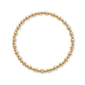 Gouden elastische kralenarmband van gold filled 14K met afwisselend 3mm en 4mm kralen, van Bedels & Bedels.