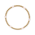 Gouden armband van gold filled 14K om en om met roze rozenkwarts edelstenen van 4mm, van Bedels & Bedels.