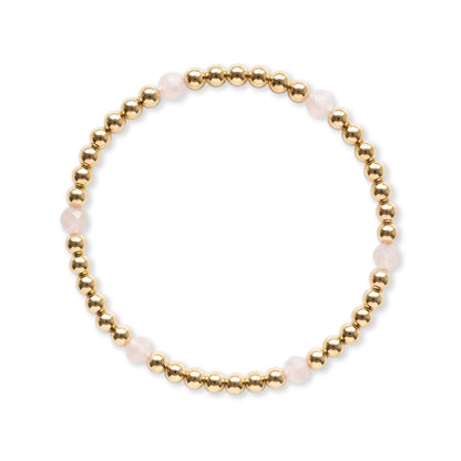 Gouden armband van gold filled 14K om en om met roze rozenkwarts edelstenen van 4mm, van Bedels & Bedels.