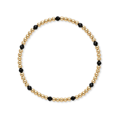 Gouden kralenarmband van gold filled 14K met 3mm zwarte spinel edelstenen, van Bedels & Bedels.