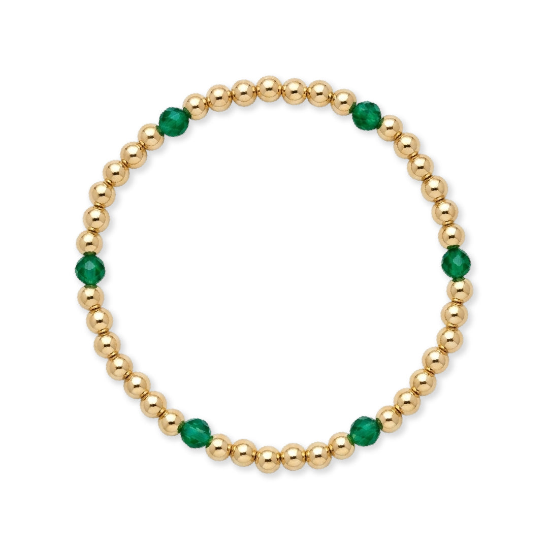 Gouden kralenarmband van gold filled 14K met 4mm groene agaat edelstenen, van Bedels & Bedels.