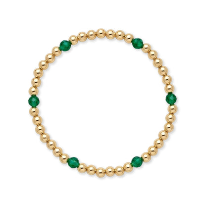 Gouden kralenarmband van gold filled 14K met 4mm groene agaat edelstenen, van Bedels & Bedels.