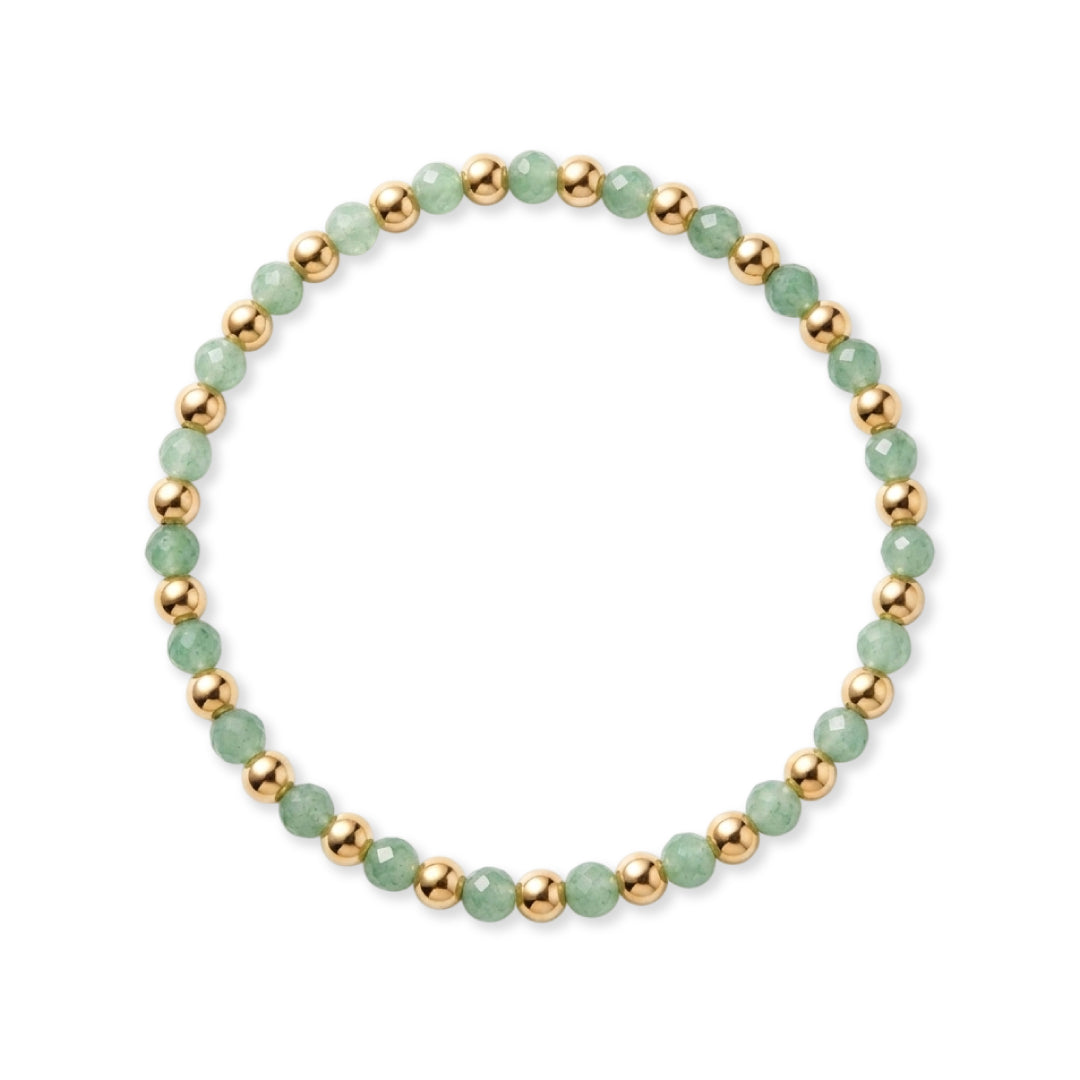 Gouden armband van gold filled 14K met gefacetteerde groene aventurijn edelstenen van 4mm, van Bedels & Bedels.