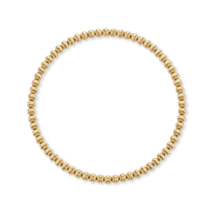 Gouden armband van gold filled 14K met geribbelde kralen van 3mm, van Bedels & Bedels.