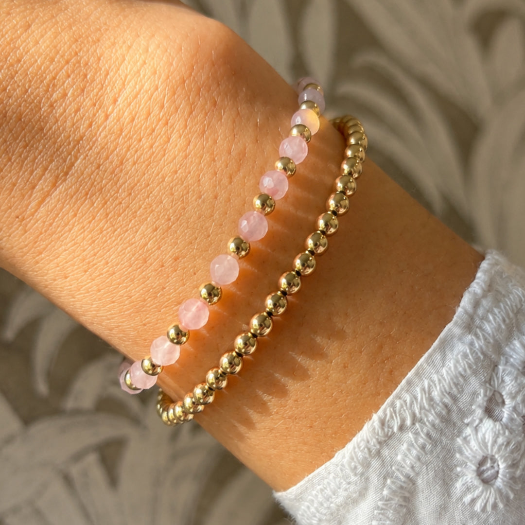Armband | Gold Filled 14K | Rozenkwarts & Goud | 4mm | 17,5cm