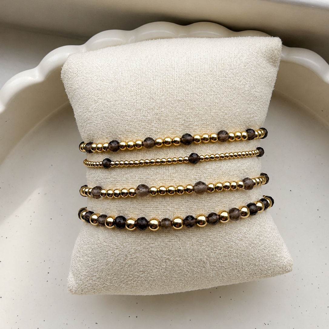 Armband | Gold Filled 14K | Rookkwarts & Goud | 3/4mm | 17,5cm