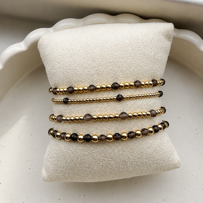 Armband | Gold Filled 14K | Rookkwarts & Goud | 3/4mm | 17,5cm