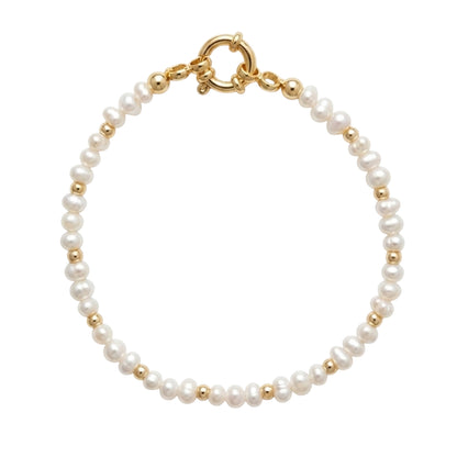 Armband | RVS | Zoetwaterparels & Goud | 17cm
