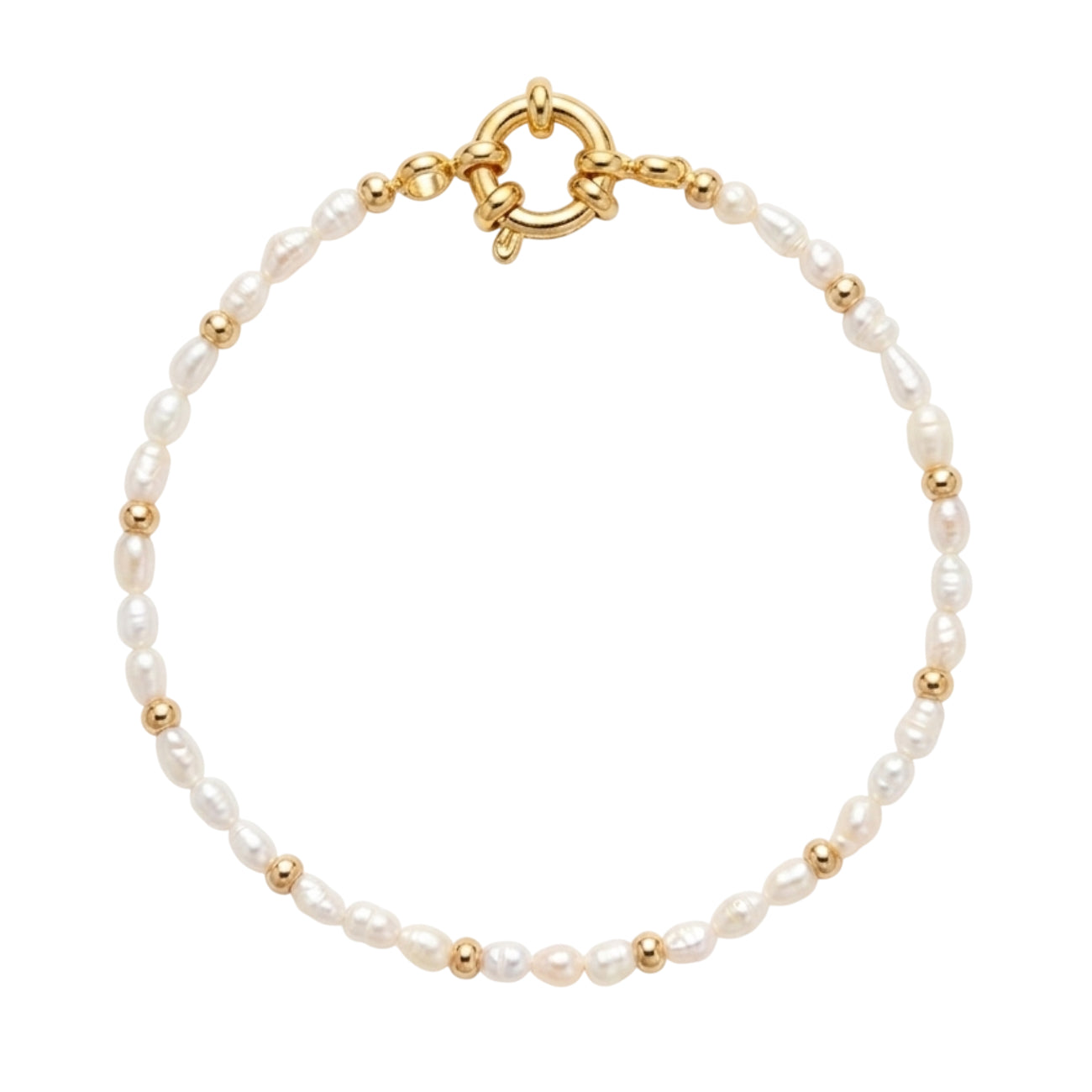 Armband | RVS | Zoetwaterparels & Goud | 17,5cm