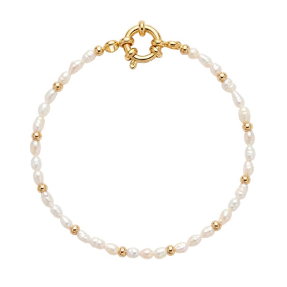 Armband | RVS | Zoetwaterparels & Goud | 17,5cm