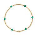 Fijne gouden kralenarmband van gold filled 14K met zes groene agaat edelstenen, van Bedels & Bedels.