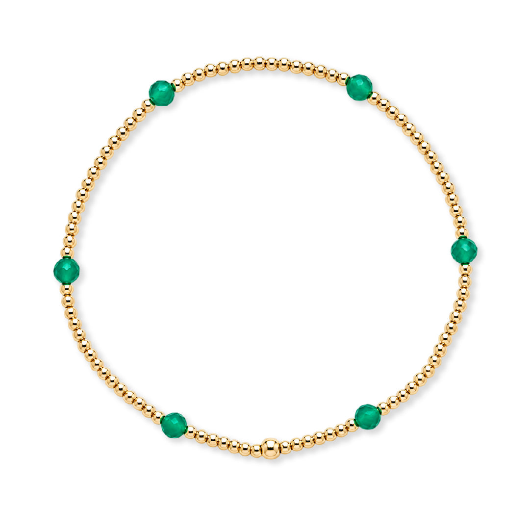 Armband | Gold Filled 14K | Groene Agaat & Goud | 2/3mm | 17,5cm