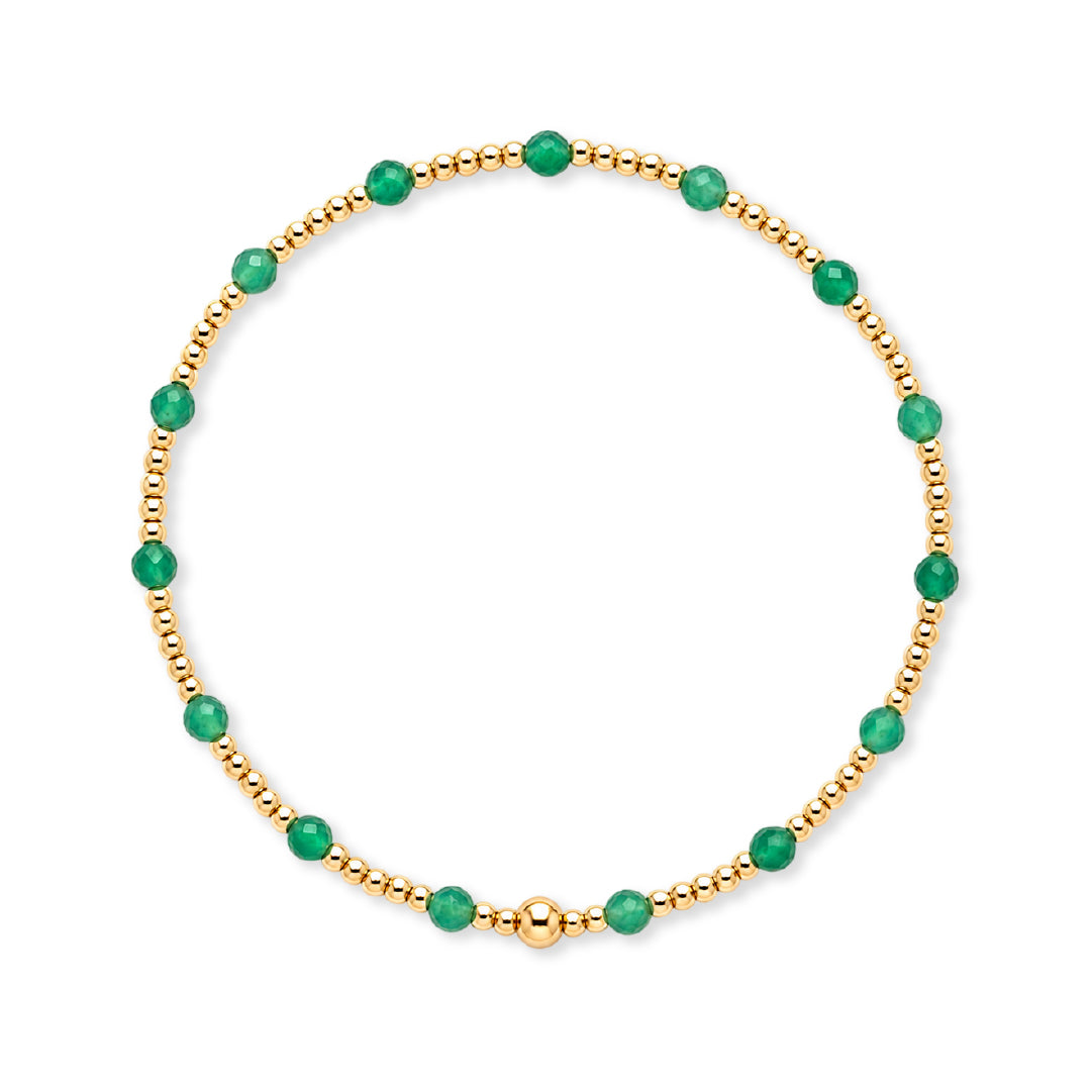 Armband | Gold Filled 14K | Groene Agaat & Gouden kralen | 2/3mm | 17,5cm