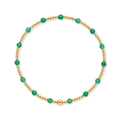 Armband | Gold Filled 14K | Groene Agaat & Gouden kralen | 2/3mm | 17,5cm