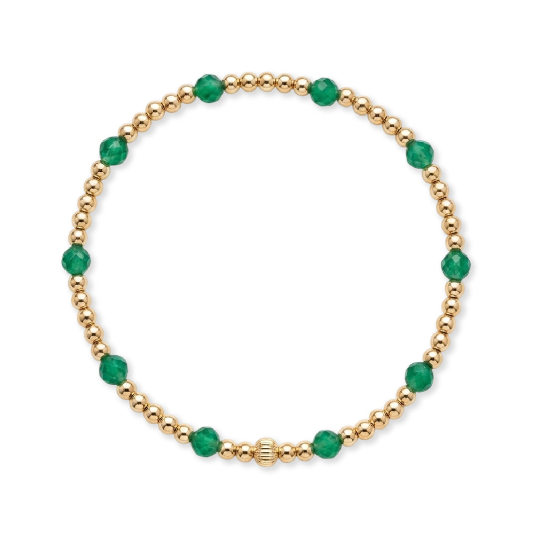 Armband | Gold Filled 14K | Groene Agaat & Gouden kralen | 3/4mm | 17,5cm