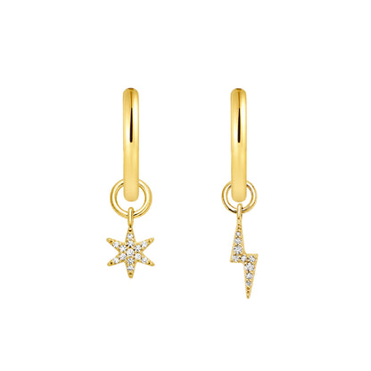 Oorringen met bedel hangers | ster/bliksem | goud