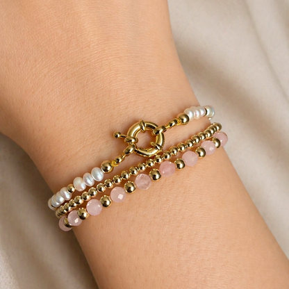 Armband | Gold Filled 14K | Rozenkwarts & Goud | 4mm | 17,5cm