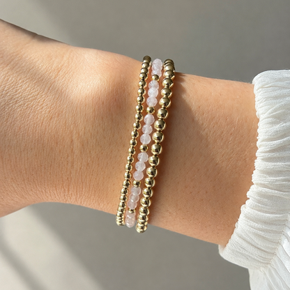 Armband | Gold Filled 14K | Rozenkwarts & Goud | 3mm | 17,5cm