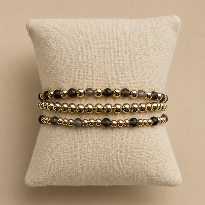 Armband | Gold Filled 14K | Rookkwarts & Goud | 4mm | 17,5cm