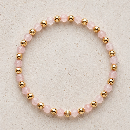 Armband | Gold Filled 14K | Rozenkwarts & Goud | 4mm | 17,5cm