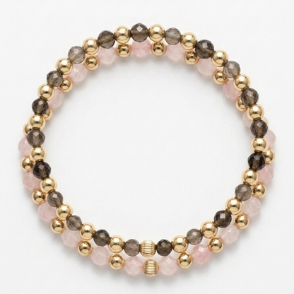 Armband | Gold Filled 14K | Rozenkwarts & Goud | 4mm | 17,5cm