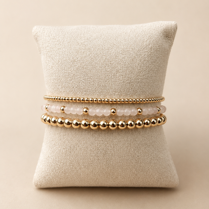 Armband | Gold Filled 14K | Rozenkwarts & Goud | 3mm | 17,5cm