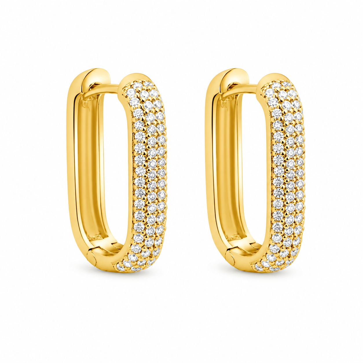 FLORA | Statement oorbellen rectangle goud zirkonia
