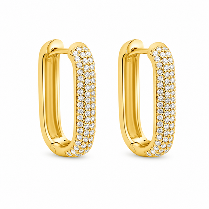FLORA | Statement oorbellen rectangle goud zirkonia