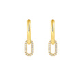 Gouden huggie oorringen met een open ovalen bedel hanger ingelegd met zirkonia, van Bedels & Bedels.