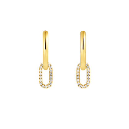 Gouden huggie oorringen met een open ovalen bedel hanger ingelegd met zirkonia, van Bedels & Bedels.
