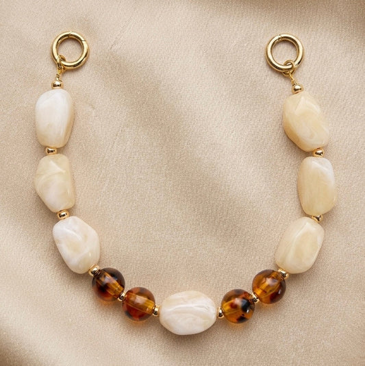 Telefoonkoord | 18K RVS | Luipaard & Butter Yellow Kralen