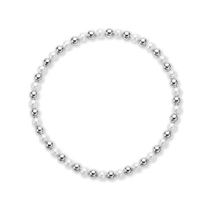 Zilveren parelarmband van 925 sterling zilver met witte zoetwaterparels en 4mm zilveren kralen, van Bedels & Bedels.